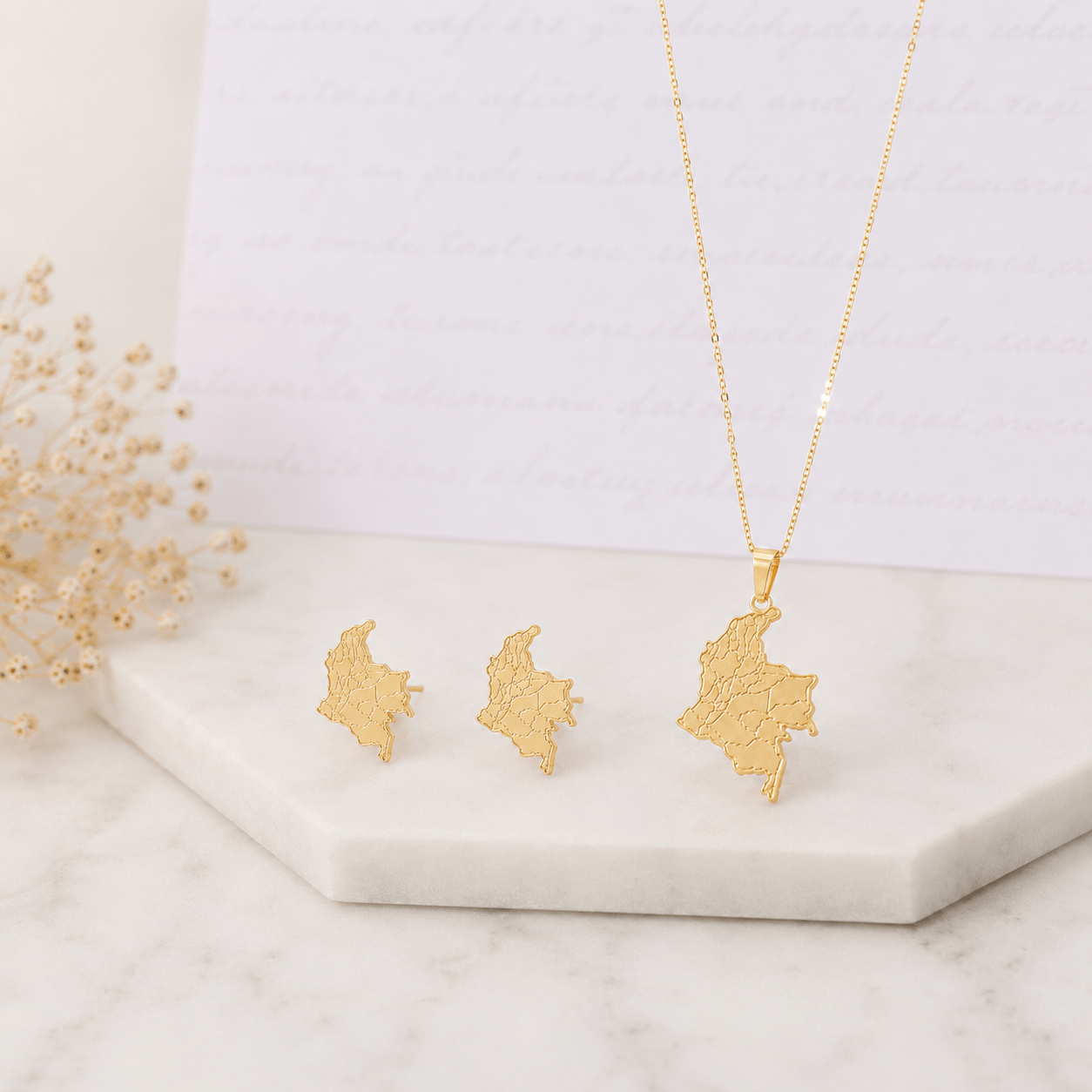 Juego Collar Mapa Colombia + Aretes Pequeños